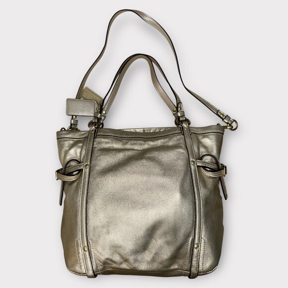 Coach Audrey Andie Tote 17064 Gold Metallic Leather Op Art Convertible Bag + Tag - Picture 5 of 9